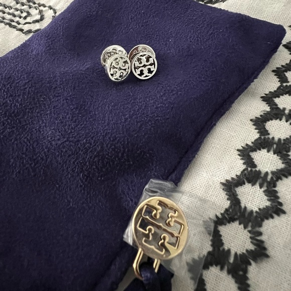 Silver Logo Stud Earrings - Picture 2 of 2